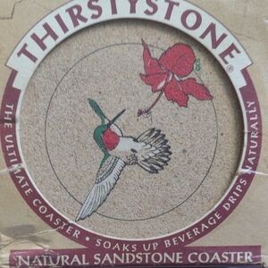 Thirstystone Sandstone Coaster Set with Hummingbird and Red Flower
